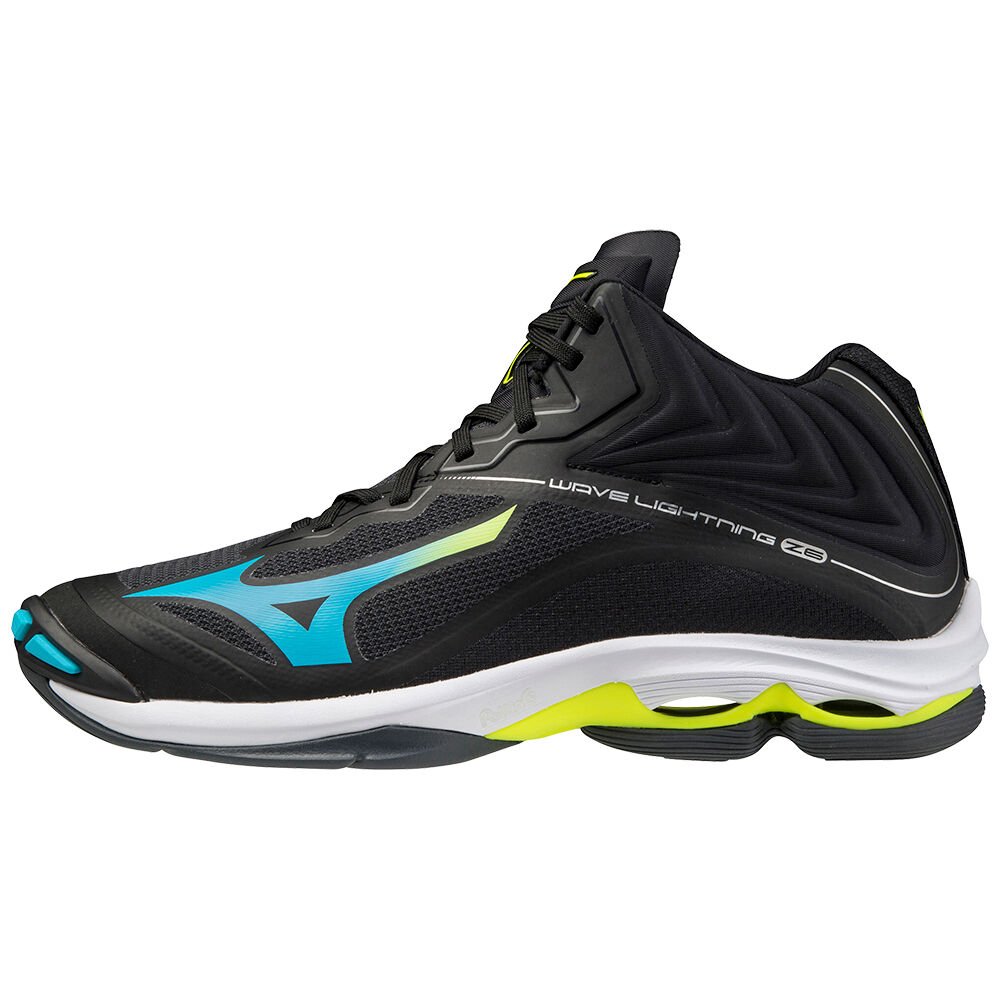 Mizuno Women's Wave Lightning Z6 Mid Volleyball Shoes Black/Blue Turquoise/Yellow (V1GA200523-HDI)